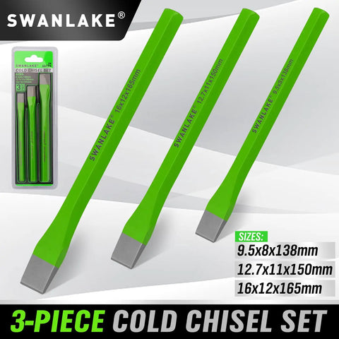 Heavy Duty Cold Chisel Set Three Eighths Inch One Half Inch Five Eighths Inch Premium Carbon Steel Chisels for carpentry and masonry.