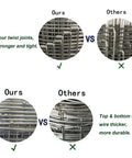 Comparison of Heavy Duty Galvanized Wire Fence 4ft By 164ft For Goats, Sheep And Deer with standard wire fence showing twist joints and thickness.