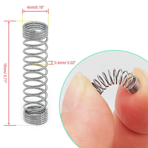 100 Piece Ballpoint Pen Spring Kit 0.4mm Wire Diameter 4mm Outer Diameter 18mm Length Galvanized Steel Silver Springs close-up