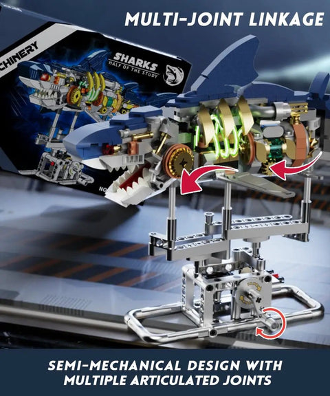 Dope Mechanical Cyberpunk Shark Building Set With Display Stand And Lights For Adults, 687-Piece LEGO Compatible Ocean Model