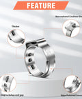 Infographic showing 120 Pcs Three Quarters Inch PEX Cinch Clamps Rings, 304 Stainless Steel design features such as thicker and polished edges.