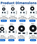 Diagram of Flat Rubber Washers Set 160 Pcs 8 Sizes 10 To 30mm Heavy Duty Black Rubber Washers dimensions for bolts and plumbing