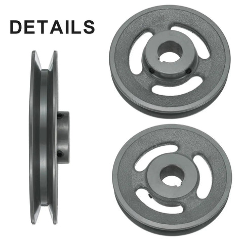Heavy Duty V Belt Sheave Fifteen Sixteen Bore 5.95 Inch OD Single Groove Web Cast Iron Bored To Size For 3L Or B Belts Includes Keyway And Hollow Head Set Screws Durable Drive Wheel For Tough Machinery side and front views
