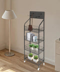 Heavy Duty 4 Tier Wire Shelving Storage Rack With Tough As Nails Metal Shelves And Raised Edge Baffles in home setting.