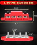 Heavy Duty Power Distribution Block 150A Bus Bar 12V To 48V Terminal Strip with 5/16 Inch Studs in red and silver.