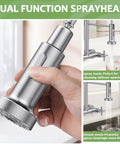 Rock Solid Wall Mount Kitchen Faucet With Smooth Dual Handles And No Fuss Two Function Spray For Laundry Or Commercial Sinks Built Tough From Lead Free Brushed Nickel Stainless Steel, dual function spray head in hand.