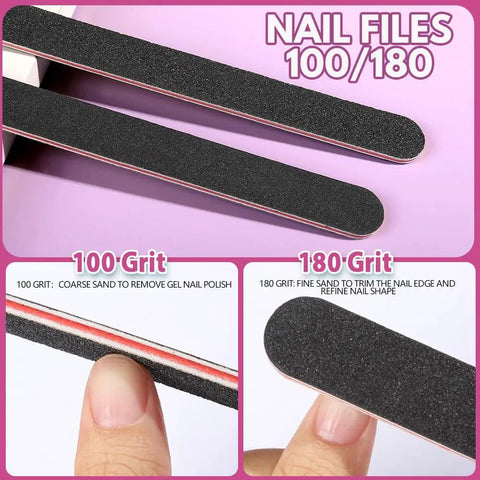 All In One Nail Files And Buffers Kit 20Pcs With 7 Way File 100 180 Grit Blocks Cushioned Buffer Boards For Nail Prep