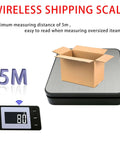 110 Lb Digital Postage Scale With LCD Display And Hold Tare Function, Wireless LCD Range Up To 5 Meters, showing a package on top.