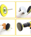 All In One 3 Inch Sanding Discs Set For Rotary Tools With Headlight Restoration Kit, displayed with shank backing pads
