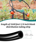 1640 Feet One Quarter Inch Drip Irrigation Tubing Kit For Garden And Lawn No Fuss Setup with tubing detail and plants