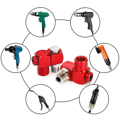 Four Pack 1/4 Inch MNPT Aluminum Air Hose Fittings With 360 Degree Swivel Plug And Play Quick Connect Pneumatic Tool Adapters For Air Tools Red Includes Thread Tape For Leak Prevention, red aluminum fittings with air tools