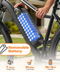 Close-up of Beast Mode 1500W Peak Electric Bike removable battery with 80 mile range and 26 inch tires, ideal commuter e-bike