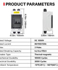 Front and side view of Beefy Solar Panel Disconnect Switch 125A 1000VDC Two Pole Outdoor DC Shutoff Box with weatherproof housing.