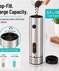 One Hand Press Electric Salt And Pepper Grinder Set With Charging Base Auto Seasoning Tool For Cooking Easy Use No Twisting Wrist Relief Cordless Rechargeable Kitchen Gadget with large capacity and easy fill design.