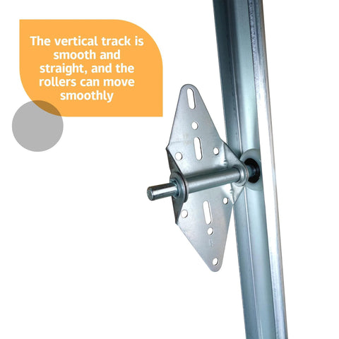 Close-up of Garage Door Vertical Track Replacement Kit in Galvanized Steel Left and Right Rails for 2 Inch Light Commercial Side Tracks
