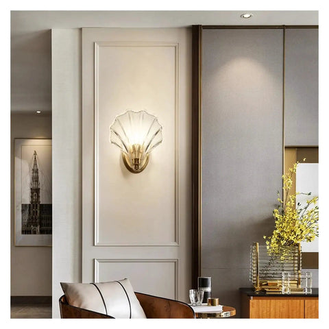 Crystal Wall Lights Living Room Bedroom Lamp Sconces Lighting - Shell Copper Light Fixture Corridor Decoration T-155 on wall
