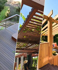 Composite image showing decks, pergolas, and wood structures built using Heavy Duty 6 Inch Size 14 Lag Screws For Exterior Wood With Washer Head.
