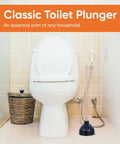 Classic Heavy Duty Toilet And Sink Plunger With 21 Inch Natural Wood Handle, Thick Black Rubber Cup, Built Tough To Blast Away Stubborn Clogs, Easy Suction For Quick Fixes in bathroom next to toilet.
