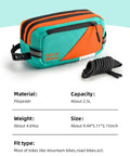 Ride Ready Must Have High Capacity Bike Handlebar Bag with Quick Release Front Bag in orange and teal, 2.5L, polyester.