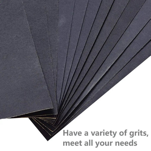 Close-up of Wet Dry Sandpaper Set With Pro Grade Assorted Grits 1000 1200 1500 2000 2500 3000 54 Sheets overlapping view