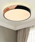 Dimmable 19 Inch Round LED Ceiling Light With Remote Sleek Modern Minimalist Black Flush Mount Crafted From Wood Metal And Acrylic Gives 3000K 4000K 6000K Three Color Temperatures For Cozy To Bright Ambience