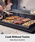 Preseasoned Cast Iron Griddle 25 By 16 Inch for gas and charcoal grills with food cooking, nonstick flat top with grease groove
