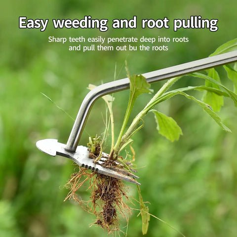 Stainless Steel Weed Puller Tool With Four Teeth Dual Purpose Garden Weeder For Weeding In Tight Spots Heavy Duty Hand Weeder With Rubber Handle 2024 Upgrade For Lawn And Garden Removal digging out roots in soil