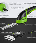 2-In-1 Cordless Grass Shear And Shrub Trimmer For No-Fuss Pruning Of Hedges And Grass, with blades and Type-C cable included