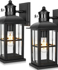 13 Inch Motion Sensor Outdoor Wall Light With Dusk To Dawn, Anti Rust 100 Percent Aluminum Black Exterior Lantern Sconce Pair