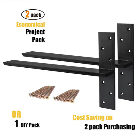 2 Pack Free Hanging T Shelf Brackets Beefy Heavy Duty Steel Knee Wall Hidden Granite Countertop Support For Floating Shelves And Vanities DIY Projects Includes Screws 18 Inch displaying black brackets and screws