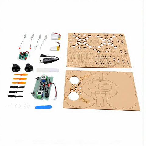 Beginner Friendly DIY Wooden Drone Kit With Full Protective Frame components