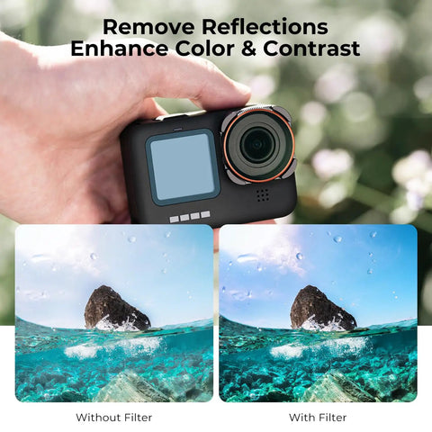 CPL Circular Polarizer Filter For GoPro Hero 9 10 11 12 13 Action Cameras, showing glare reduction and color enhancement.