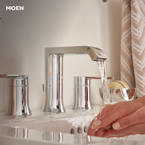 Genta Chrome Adjustable Widespread Two Handle Bathroom Faucet With Valve Included Effortless Temperature Control