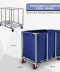 Heavy Duty Workhorse Laundry Cart With Smooth Rolling Casters Massive Linen Hopper And Rust Resistant Stainless Steel Wash Bin Absolutely Built Different For Industrial Use, 31.5in high, blue fabric.