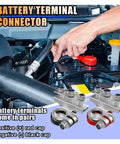 2 Pack 3 Way Battery Terminal Connectors Universal Top Post Clamps Positive Negative Copper Plates for Cars Trucks Boats in engine bay