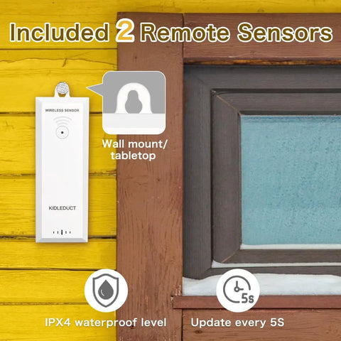 Indoor Outdoor Thermometer With Wireless Sensors And Backlit Display, high precision, two-sensor, IPX4 waterproof, wall mounted