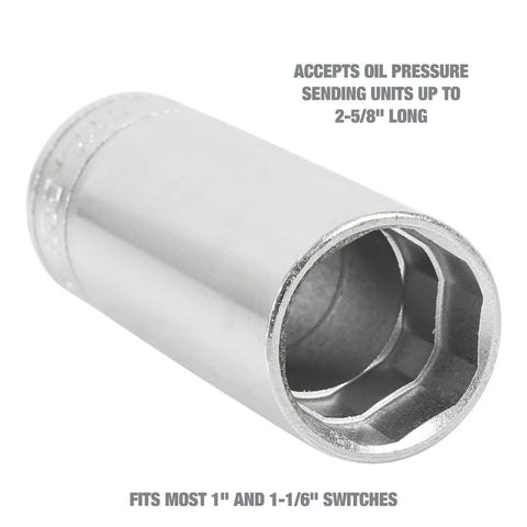Oil Pressure Switch Socket Kit, 1/2 Inch Drive, Fits 1 Inch and 1-1/16 Inch Oil Pressure Switches, Accepts Sending Units Up To 2-5/8 Inch Long