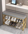 Industrial 2 Tier Shoe Rack Bench With Seat And Brown Entryway Organizer Stand Metal Shoe Storage Shelves For Shoes Dope Style
