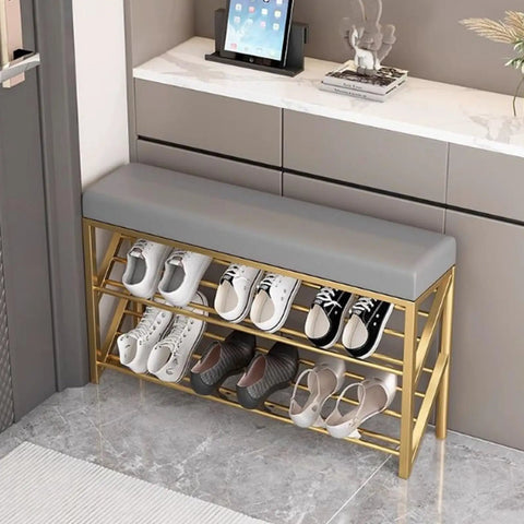Industrial 2 Tier Shoe Rack Bench With Seat And Brown Entryway Organizer Stand Metal Shoe Storage Shelves For Shoes Dope Style