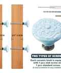 12 Pcs Sky Blue Ceramic Cabinet Knobs Are A Total Game-Changer For Your Kitchen Or Bath with installation screws and wood sample shown.