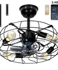 Farmhouse Ceiling Fan With Lights 20 Inch Caged Ceiling Fan Light With Remote Control Reversible Motor Low Profile Flush Mount Industrial Style