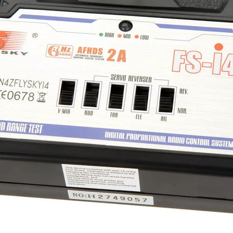 FS I4 4CH 2.4GHz RC Transmitter With FS A6 Receiver AFHDS 2A Remote Controller interface panel with switches