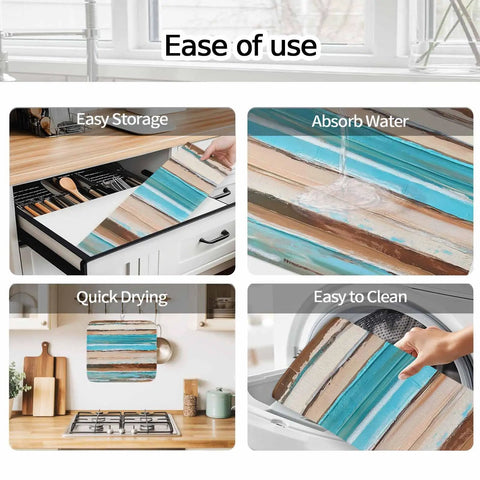 Go To Absorbent Dish Drying Mat 16 By 18 Inches In Vintage Wood Grain Blue Brown White Finish Easy Storage Absorb Water