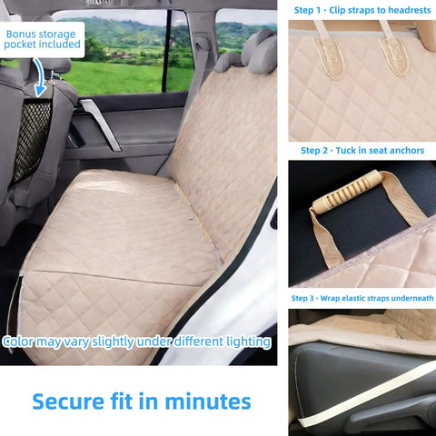 Waterproof Backseat Dog Car Seat Cover Nonslip Protector For Cars Trucks SUVs Beige with storage pocket and secure straps