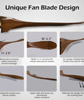 Diagram of unique blade design for 60 Inch No Light Wood Ceiling Fan for Indoor Outdoor Patios and Sloped Ceilings, Silent DC Motor, Walnut Finish