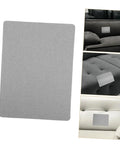 Self Adhesive Linen Repair Patch Kit, 5 Pieces, Grey Appliques For Quick Tees And Jeans Fixes, Sweatshirts, And Furniture, Easy To Use Fabric Patches shown applied on various furniture surfaces
