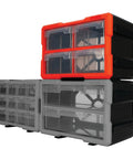 4 Drawer Interlocking Tool Storage Bin Organizer With Transparent Drawers Stackable And Mountable Vertically Or Horizontally Heavy Duty For Tools And Hardware Secure Interlocking System Model W5911