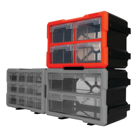 4 Drawer Interlocking Tool Storage Bin Organizer With Transparent Drawers Stackable And Mountable Vertically Or Horizontally Heavy Duty For Tools And Hardware Secure Interlocking System Model W5911