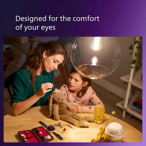 Mother and child under Five Shade White Dial LED A19 Bulbs Dimmable 40W Equivalent Four Pack Multi CCT eye comfort lighting