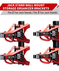 Heavy Duty Jack Stand Wall Mount Organizer For 2 And 3 Ton Stands In 12 Gauge Steel With Powder Coat Finish on a white background